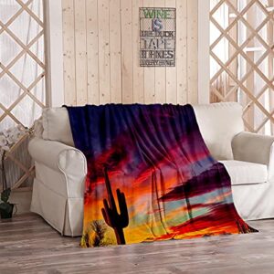 phoenixsure throw blanket arizona desert landscape with siguaro cactus in silohouette soft warm lightweight for cozy couch bed and plush home decor 50×60 inches