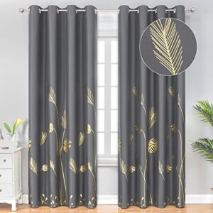 estelar textiler blackout curtains & drapes 84 inches length 2 panels set for living room with gold palm leaf drapes for bedroom, 52wx84l, dark grey, 1pair