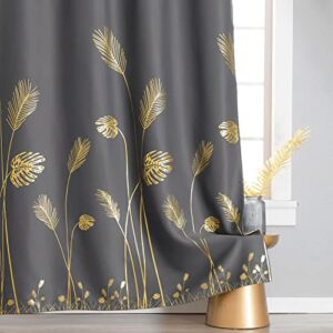 Estelar Textiler Blackout Curtains & Drapes 84 Inches Length 2 Panels Set for Living Room with Gold Palm Leaf Drapes for Bedroom, 52Wx84L, Dark Grey, 1Pair