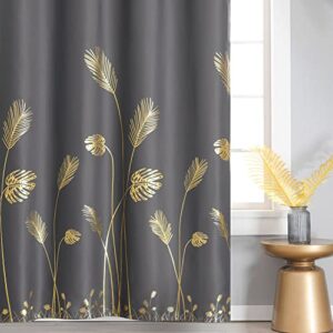 Estelar Textiler Blackout Curtains & Drapes 84 Inches Length 2 Panels Set for Living Room with Gold Palm Leaf Drapes for Bedroom, 52Wx84L, Dark Grey, 1Pair