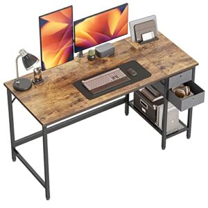 cubiker home office computer desk with drawers, 55 inch study writing table, modern simple style pc desk, rustic brown