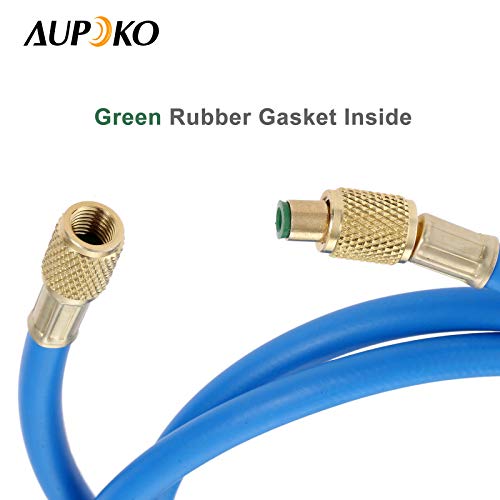 Aupoko R410A AC Refrigerant Charging Hoses, 60’’ R410A HVAC Charging Hose with 1/4’’ SAE Flare, with 800 PSI Working Pressure for R410A R22 R134A R12 R502 Air Condition System