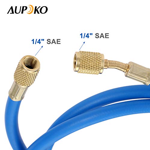 Aupoko R410A AC Refrigerant Charging Hoses, 60’’ R410A HVAC Charging Hose with 1/4’’ SAE Flare, with 800 PSI Working Pressure for R410A R22 R134A R12 R502 Air Condition System