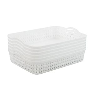 sandmovie plastic woven storage basket tray with handles, white, 6 packs