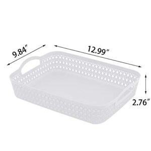 Sandmovie Plastic Woven Storage Basket Tray with Handles, White, 6 Packs