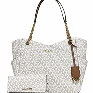 MICHAEL Michael Kors Jet Set Travel Large Chain Shoulder Tote bundled with Michael Kors Jet Set Trifold Wallet (Vanilla MK 2021)