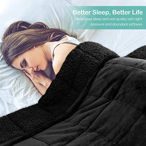 Wemore Sherpa Fleece Weighted Blanket for Adult 15 lbs Dual Sided Cozy Fluffy Heavy Blanket,Ultra Fuzzy Throw Blanket with Soft Plush Flannel Top,48 x 72 inches,Black on Both Sides