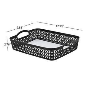 Rinboat Large Plastic Shallow Storage Baskets Trays, Plastic A4 Desktop Basket, Black, 6 Packs