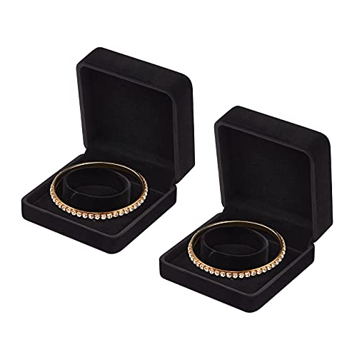 2 Pieces Velvet Bracelet Boxes for Jewelry Gift, Classic Jewelry Box Storage Case Organizer Holder for Wedding, Engagement, Proposal, Birthday and Anniversary (Black)