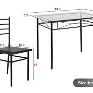 Dining Table Set Kitchen Table and Chairs for 4 Kitchen Table Dining Room Table Set Home Furniture Rectangular Modern Chairs with Metal Legs for Breakfast Nook Kitchen Dining Room (Glass)