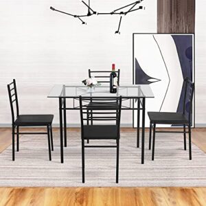 Dining Table Set Kitchen Table and Chairs for 4 Kitchen Table Dining Room Table Set Home Furniture Rectangular Modern Chairs with Metal Legs for Breakfast Nook Kitchen Dining Room (Glass)