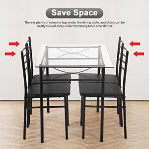 Dining Table Set Kitchen Table and Chairs for 4 Kitchen Table Dining Room Table Set Home Furniture Rectangular Modern Chairs with Metal Legs for Breakfast Nook Kitchen Dining Room (Glass)