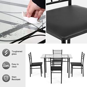 Dining Table Set Kitchen Table and Chairs for 4 Kitchen Table Dining Room Table Set Home Furniture Rectangular Modern Chairs with Metal Legs for Breakfast Nook Kitchen Dining Room (Glass)