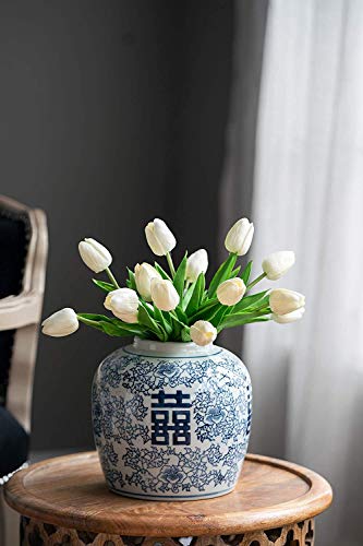 A&B Home Blue and White Ceramic Ginger Jar with Lid Ancient Chinese Oriental Style Multi Purpose