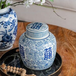 A&B Home Blue and White Ceramic Ginger Jar with Lid Ancient Chinese Oriental Style Multi Purpose