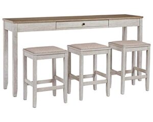 signature design by ashley skempton 4 piece counter height dining set, includes table and 3 barstools, whitewash