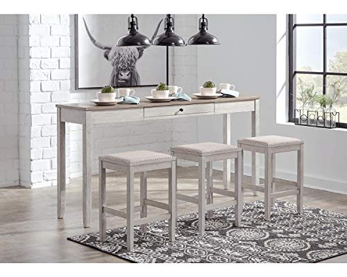 Signature Design by Ashley Skempton 4 Piece Counter Height Dining Set, Includes Table and 3 Barstools, Whitewash