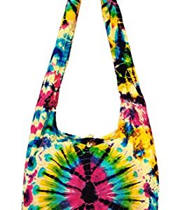 Thai Hippie Tie Dye Hobo Sling Crossbody Shoulder Bag Purse Handmade Zip Cotton Gypsy Boho Large (L1234)