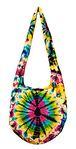 Thai Hippie Tie Dye Hobo Sling Crossbody Shoulder Bag Purse Handmade Zip Cotton Gypsy Boho Large (L1234)