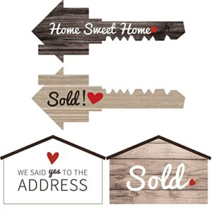 sweetmind 2 pieces real estate sold signs, wooden double-sided social media photo props, we said yes to the address house shaped and home sweet home key shaped wood decor closing gift for homeowner realtor
