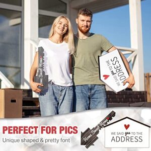 SweetMind 2 Pieces Real Estate Sold Signs, Wooden Double-Sided Social Media Photo Props, We Said Yes to the Address House Shaped and Home Sweet Home Key Shaped Wood Decor Closing Gift for Homeowner Realtor