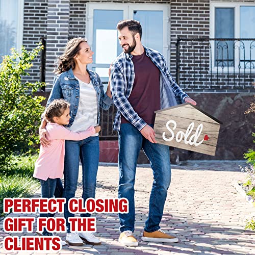 SweetMind 2 Pieces Real Estate Sold Signs, Wooden Double-Sided Social Media Photo Props, We Said Yes to the Address House Shaped and Home Sweet Home Key Shaped Wood Decor Closing Gift for Homeowner Realtor