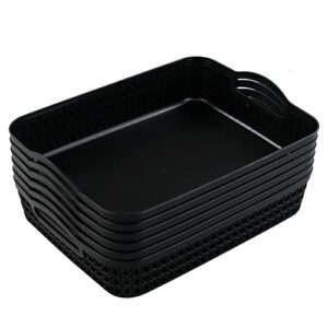 dehouse large plastic storage basket tray with handle, black, pack of 6