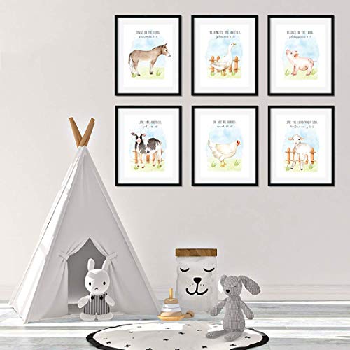 Andaz Press Farm Animals Theme Nursery Kids Bedroom Hanging Wall Art Decor, 8.5x11-inch, Watercolor Sky, Bible Christian Verses, Cow Duck Chicken Pig Lamb Sheep, 6-Pack, Unframed Room Poster