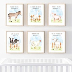 Andaz Press Farm Animals Theme Nursery Kids Bedroom Hanging Wall Art Decor, 8.5x11-inch, Watercolor Sky, Bible Christian Verses, Cow Duck Chicken Pig Lamb Sheep, 6-Pack, Unframed Room Poster