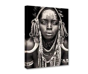 tucocoo black and white artwork for walls african fashion women pictures indigenous civilization art paintings 1 piece canvas modern artwork framed ready to hang(12”x16”)