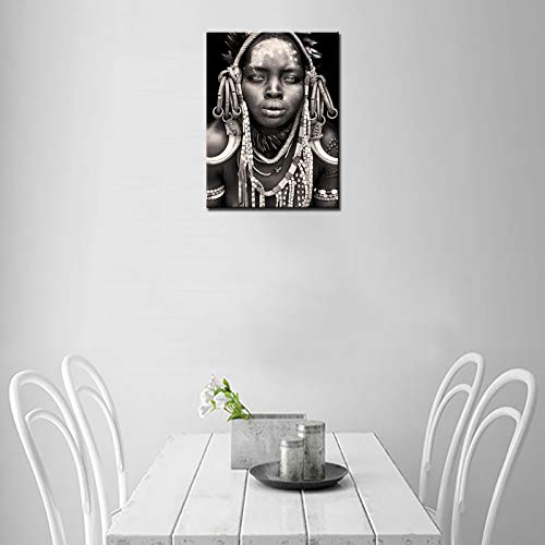 Tucocoo Black and White Artwork for Walls African Fashion Women Pictures Indigenous Civilization Art Paintings 1 Piece Canvas Modern Artwork Framed Ready to Hang(12''x16'')