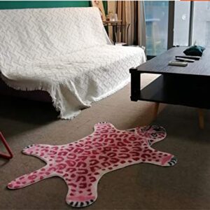 Pink Leopard Print Area Rug Faux Cowhide Cheetah Fur Skin Carpet Non-Slip Animal Printed Area Rug Throw Rugs Floor Carpet for Door Mat Bedrooms Room Decor (3.3x2.95Ft, Pink Leopard)