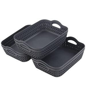 readsky plastic storage basket tray with handles, plastic weave storage baskets, grey, 6 packs