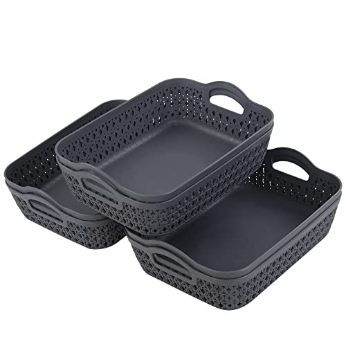 Readsky Plastic Storage Basket Tray with Handles, Plastic Weave Storage Baskets, Grey, 6 Packs