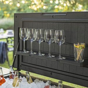 Keter KET-252172 89.8 Quart Outdoor Rolling Patio Cooler and Insulated Beverage Cart with Fold Down Glass Shelf and Built in Bottle Opener, Gray