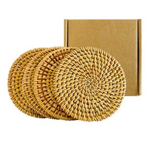 handmade braided drink coasters 4 pcs unique present for friends,birthday,living room decor,holiday party (3.94″ round)