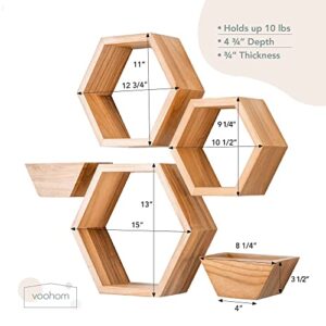 voohom Hexagon Floating Shelves – Set of 3 – 2 Wooden Plant Pots – Honeycomb Floating Shelves – Geometric Hexagon Shelves – Honeycomb Decor - Mounting Accessories Included