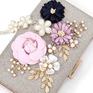 ELABEST Evening Clutch Bag Tassels Shiny Crossbody Purse Flowers Pearls Design Handbag Party Bags For Wedding Cocktail Party (Champagne)