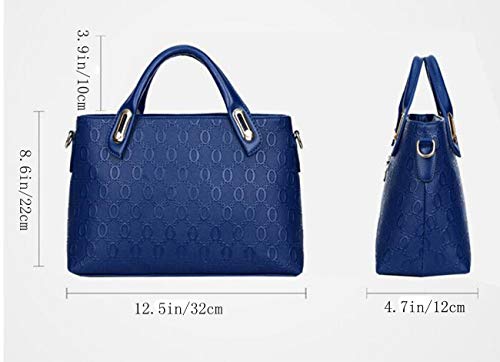 YAQUNICER Women PU Leather 4Pcs Set Handbag Tote Shoulder Bags Top-handle Satchel Purses Cltuch Wallet-Blue