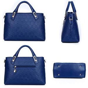 YAQUNICER Women PU Leather 4Pcs Set Handbag Tote Shoulder Bags Top-handle Satchel Purses Cltuch Wallet-Blue