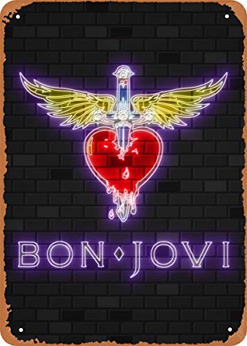 EICOCO Music Neon Signs Bon Jovi neon Sign Plaque Poster Metal Tin Sign 8" x 12" Vintage Retro Wall Decor