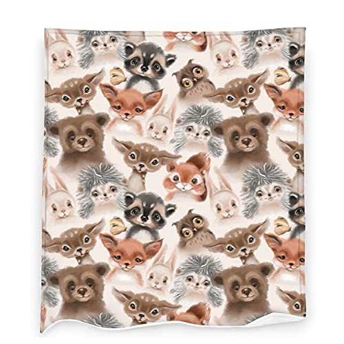 JASMODER Squirrel Bear Fox Cute Forest Animals Throw Blanket Warm Ultra-Soft Micro Fleece Blanket for Bed Couch Living Room