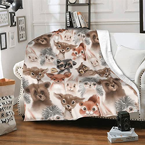 JASMODER Squirrel Bear Fox Cute Forest Animals Throw Blanket Warm Ultra-Soft Micro Fleece Blanket for Bed Couch Living Room