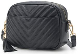 lola mae quilted crossbody bag, medium lightweight shoulder purse top zipper tassel accent black bag (black lm706v)
