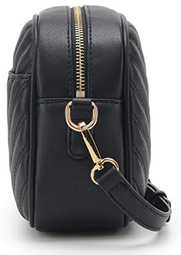 lola mae Quilted Crossbody Bag, Medium Lightweight Shoulder Purse Top Zipper Tassel Accent Black Bag (BLACK LM706V)