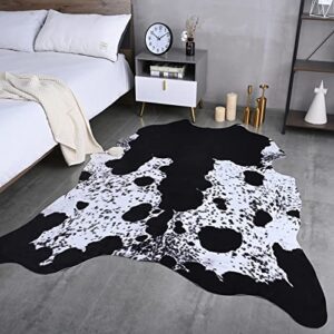 ISEAU Cow Print Rug Faux Cowhide Rugs Animal Printed Area Rug Carpet for Bedroom, Home Office, Livingroom, Home Decor Mat, 5.2ft x 6.2ft, Black