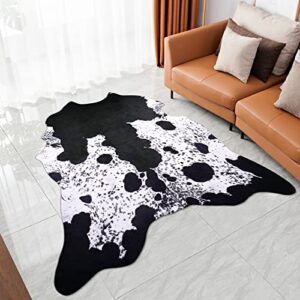 ISEAU Cow Print Rug Faux Cowhide Rugs Animal Printed Area Rug Carpet for Bedroom, Home Office, Livingroom, Home Decor Mat, 5.2ft x 6.2ft, Black