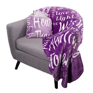 blankiegram throw blanket “healing wishes” comfort gifts for family and friends – plush fleece blankets, purple