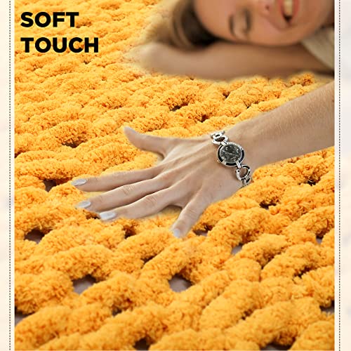 Chunky Knit Blanket Throw 40 x 60 Inch Handmade Chenille Cable Knit Throw Blanket Soft Chenille Yarn Knitted Throw for Bed Sofa Home Decor Chair Couch Pet Mat, Machine Washable (Yellow)