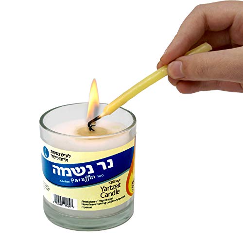 Yahrzeit Memorial Candle 24 Hours Burning Time in Glass Holder-  6 Pack - to Light in Memory of Lost Loved Ones Funeral Shiva yartzeit or Emergency Candles- Nice Glass Tumbler Cups- Light 1 Day